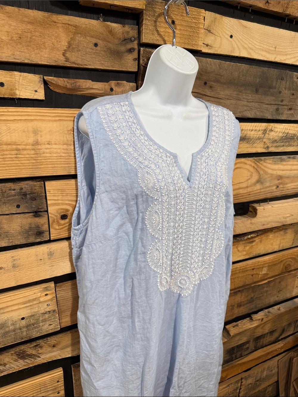 J. Jill Love 100% Linen Blue White Beaded Embroidered Boho Coastal Dress 3X - Picture 3 of 9